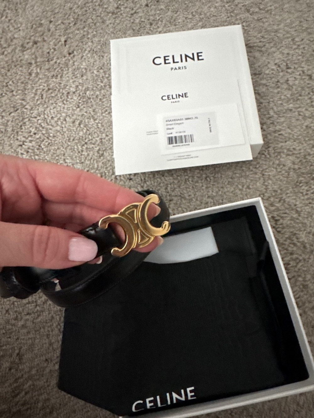 Celine Black Leather Belt with Gold Triomphe Buckle